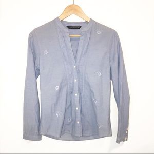 Zara Woman Blue embroidered button down shirt-S